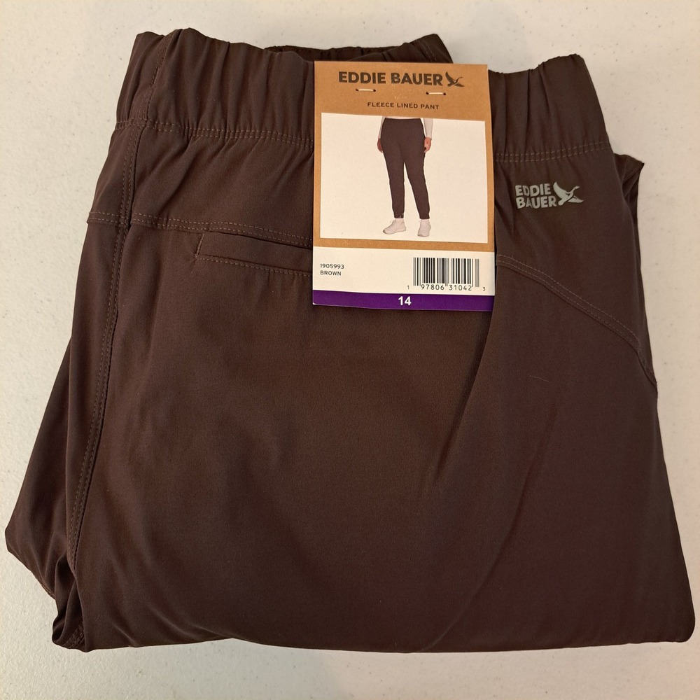Eddie Bauer Fleece Lined Pant Women 14 Brown New Jogger Outdoor Warm 1134-351-B8